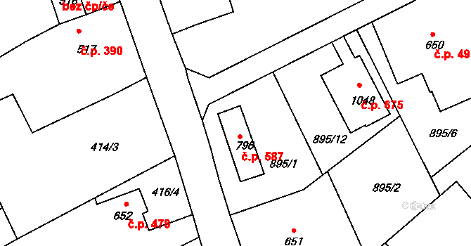 Rožmitál pod Třemšínem 587 na parcele st. 796 v KÚ Rožmitál pod Třemšínem, Katastrální mapa