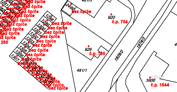 Vrchlabí 705 na parcele st. 929 v KÚ Vrchlabí, Katastrální mapa