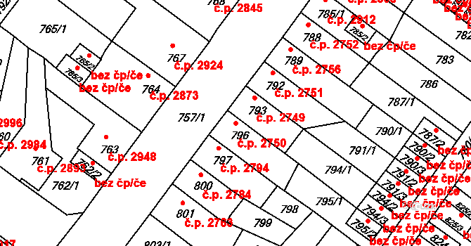 Chomutov 2750 na parcele st. 796 v KÚ Chomutov II, Katastrální mapa