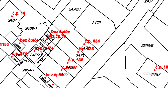 Jirkov 634 na parcele st. 2472 v KÚ Jirkov, Katastrální mapa