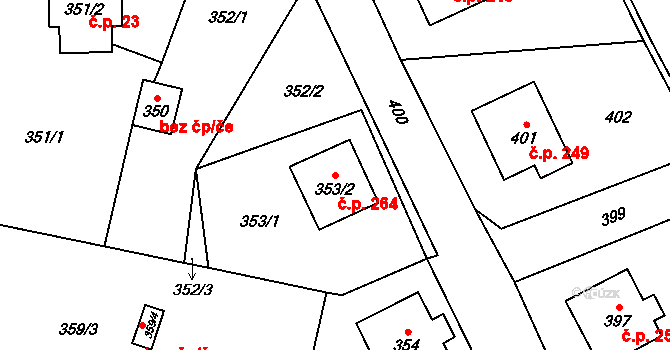 Horní Jasenka 264, Vsetín na parcele st. 353/2 v KÚ Jasenka, Katastrální mapa