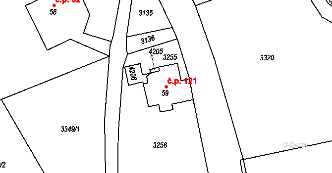 Sedloňov 121 na parcele st. 59 v KÚ Sedloňov, Katastrální mapa