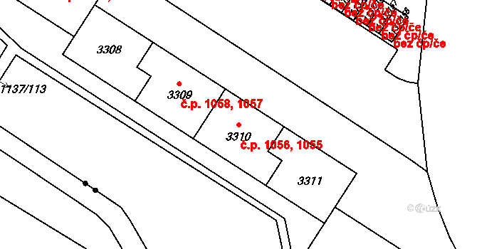 Bolevec 1055,1056, Plzeň na parcele st. 3310 v KÚ Bolevec, Katastrální mapa