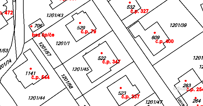 Hylváty 347, Ústí nad Orlicí na parcele st. 522 v KÚ Hylváty, Katastrální mapa