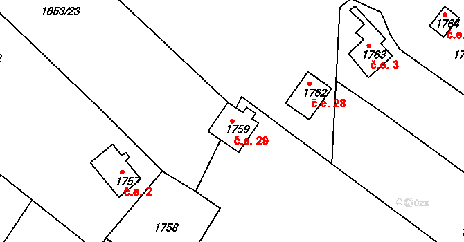 Dolní Kounice 29 na parcele st. 1759 v KÚ Dolní Kounice, Katastrální mapa