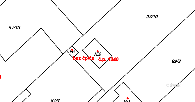 Litovel 1240 na parcele st. 152 v KÚ Chořelice, Katastrální mapa