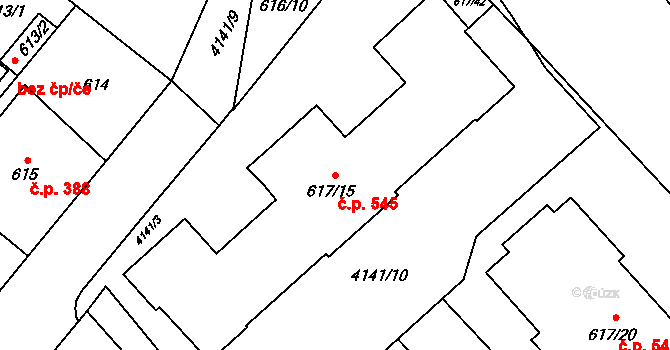 Jakubské Předměstí 545, Jaroměř na parcele st. 617/15 v KÚ Jaroměř, Katastrální mapa