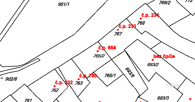 Lednice 684 na parcele st. 765/2 v KÚ Lednice na Moravě, Katastrální mapa