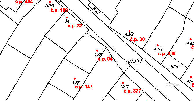 Sady 94, Uherské Hradiště na parcele st. 125 v KÚ Sady, Katastrální mapa