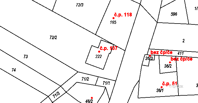 Zahnašovice 137 na parcele st. 222 v KÚ Zahnašovice, Katastrální mapa