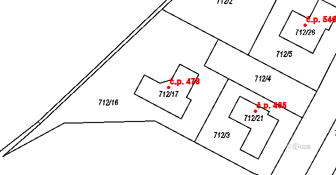 Zruč 478, Zruč-Senec na parcele st. 712/17 v KÚ Zruč, Katastrální mapa
