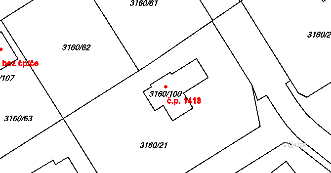Žamberk 1418 na parcele st. 3160/100 v KÚ Žamberk, Katastrální mapa