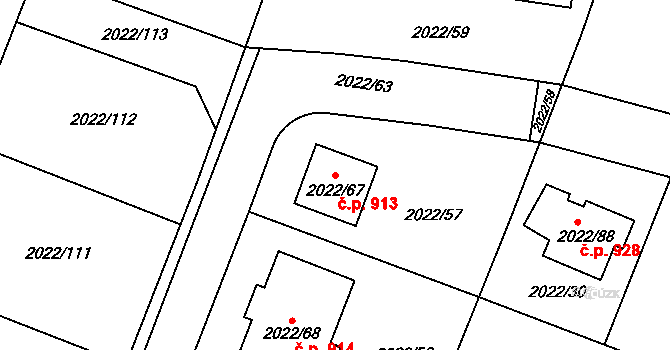 Velká Bystřice 913 na parcele st. 2022/67 v KÚ Velká Bystřice, Katastrální mapa