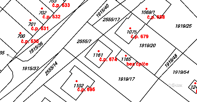 Vranovice 674 na parcele st. 1161 v KÚ Vranovice nad Svratkou, Katastrální mapa