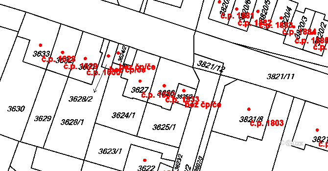 Předměstí 1533, Litoměřice na parcele st. 3626 v KÚ Litoměřice, Katastrální mapa