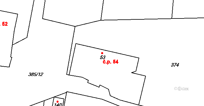Údraž 54, Albrechtice nad Vltavou na parcele st. 53 v KÚ Údraž, Katastrální mapa