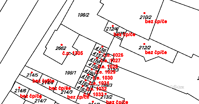 Kyjov 1027 na parcele st. 4157 v KÚ Kyjov, Katastrální mapa