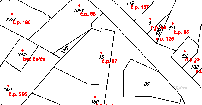 Sedlec 67, Sedlec-Prčice na parcele st. 35 v KÚ Sedlec u Votic, Katastrální mapa