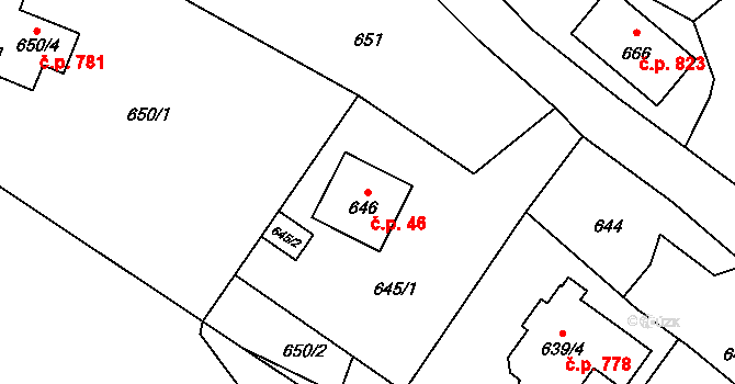 Výškovice 46, Ostrava na parcele st. 646 v KÚ Výškovice u Ostravy, Katastrální mapa