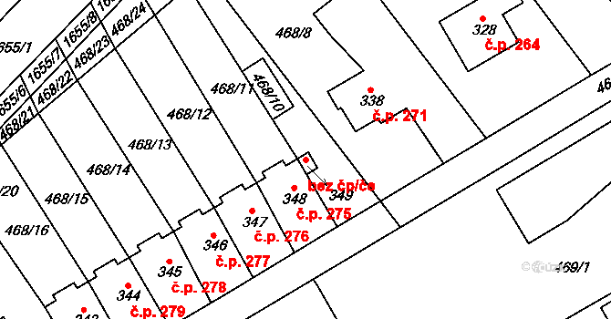 Rosice 43707343 na parcele st. 349 v KÚ Rosice u Chrasti, Katastrální mapa