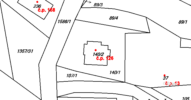 Vršovice 126 na parcele st. 140/2 v KÚ Vršovice u Opavy, Katastrální mapa