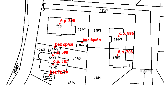 Praha 46832343 na parcele st. 117/2 v KÚ Hloubětín, Katastrální mapa