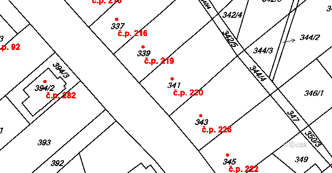 Vícemilice 220, Bučovice na parcele st. 341 v KÚ Vícemilice, Katastrální mapa