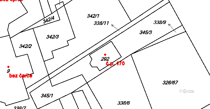 Krabčice 170 na parcele st. 292 v KÚ Krabčice u Roudnice nad Labem, Katastrální mapa