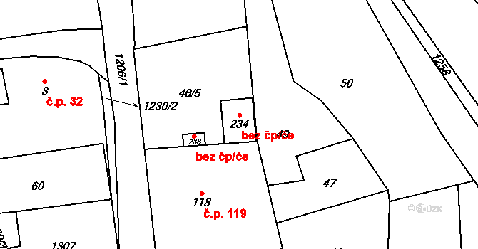Tři Sekery 54000343 na parcele st. 234 v KÚ Chodovská Huť, Katastrální mapa