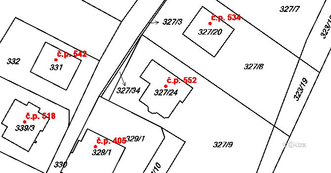 Novosedlice 552 na parcele st. 327/24 v KÚ Novosedlice, Katastrální mapa