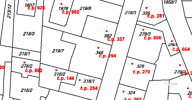 Unhošť 294 na parcele st. 348 v KÚ Unhošť, Katastrální mapa