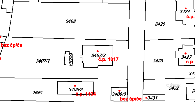 Řevnice 1017 na parcele st. 3407/2 v KÚ Řevnice, Katastrální mapa