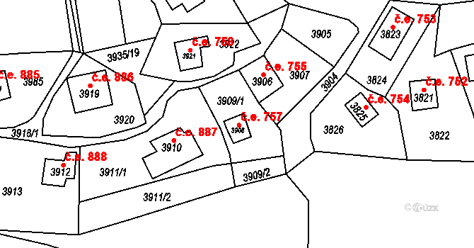 Černošice 757 na parcele st. 3908 v KÚ Černošice, Katastrální mapa