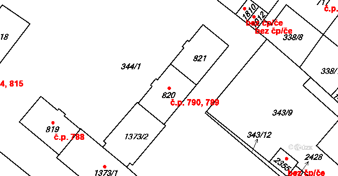 Přeštice 789,790 na parcele st. 820 v KÚ Přeštice, Katastrální mapa