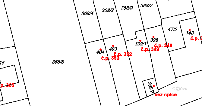 Radnice 353 na parcele st. 404 v KÚ Radnice u Rokycan, Katastrální mapa