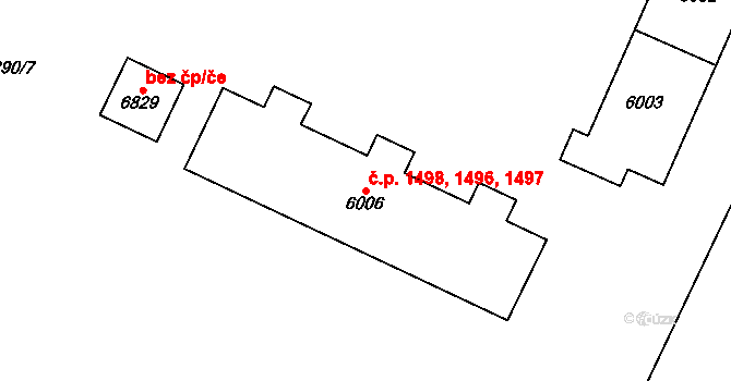 Bílé Předměstí 1496,1497,1498, Pardubice na parcele st. 6006 v KÚ Pardubice, Katastrální mapa