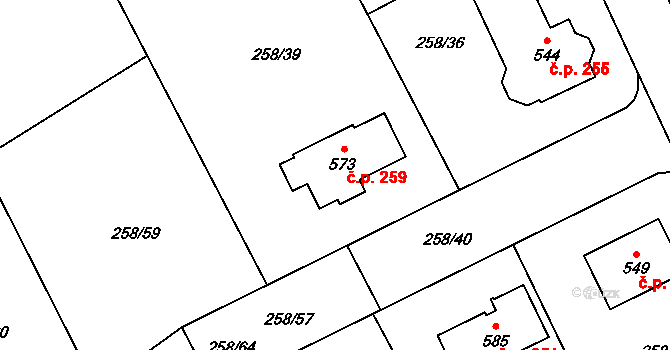 Lutín 259 na parcele st. 573 v KÚ Lutín, Katastrální mapa