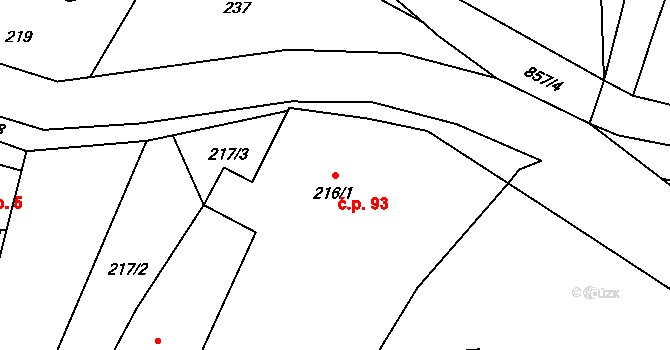 Maršíkov 93, Velké Losiny na parcele st. 216/1 v KÚ Maršíkov, Katastrální mapa