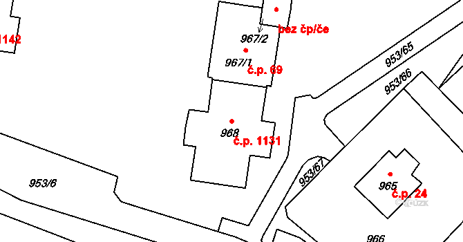 Kopřivnice 1131 na parcele st. 968 v KÚ Kopřivnice, Katastrální mapa