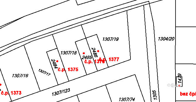 Unhošť 1377 na parcele st. 2486 v KÚ Unhošť, Katastrální mapa