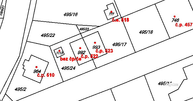 Šťáhlavy 523 na parcele st. 993 v KÚ Šťáhlavy, Katastrální mapa