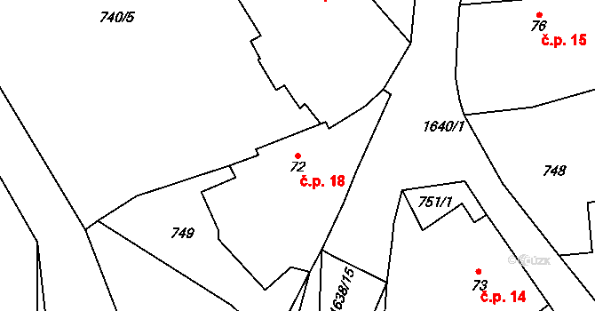 Újezdec 18, Ptenín na parcele st. 72 v KÚ Ptenín, Katastrální mapa