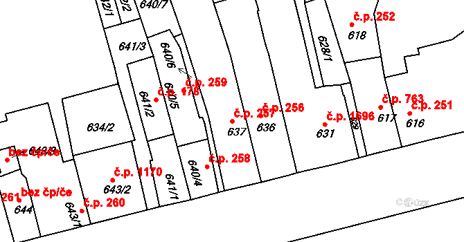 Holešov 257 na parcele st. 637 v KÚ Holešov, Katastrální mapa