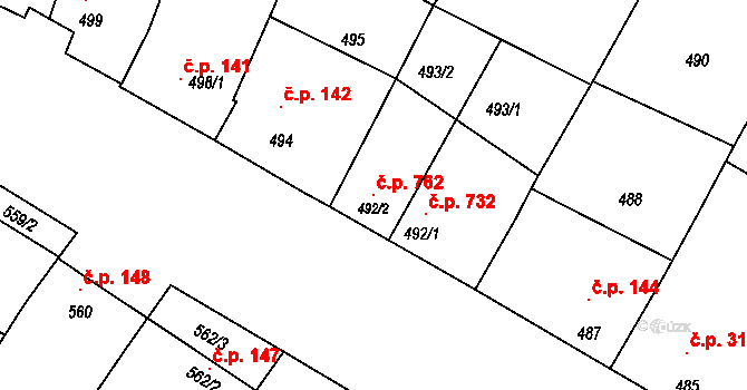 Vacenovice 762 na parcele st. 492/2 v KÚ Vacenovice u Kyjova, Katastrální mapa