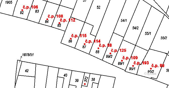 Želeč 114 na parcele st. 87 v KÚ Želeč na Hané, Katastrální mapa