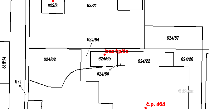 Holešov 106965344 na parcele st. 624/65 v KÚ Všetuly, Katastrální mapa