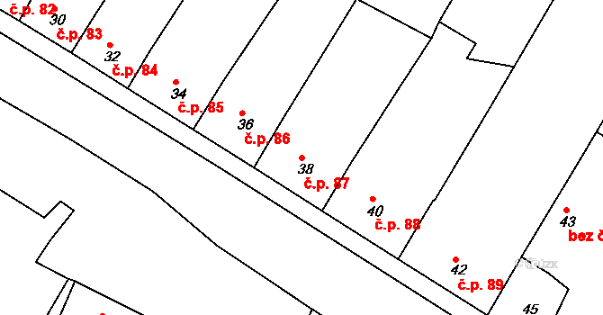 Oleksovice 87 na parcele st. 38 v KÚ Oleksovice, Katastrální mapa