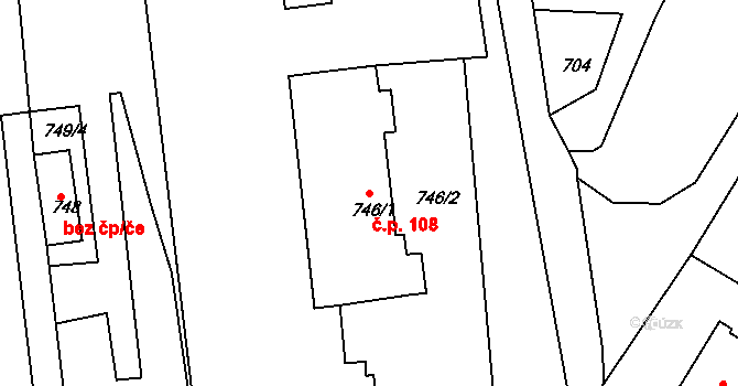 Zruč nad Sázavou 108 na parcele st. 746/1 v KÚ Zruč nad Sázavou, Katastrální mapa