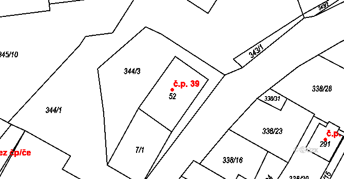 Merklín 39 na parcele st. 52 v KÚ Merklín u Karlových Var, Katastrální mapa