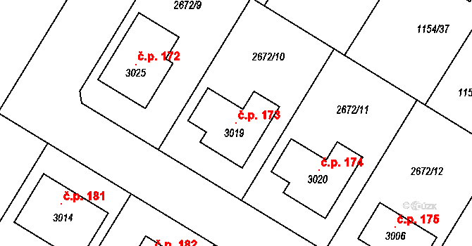 Bohdalice 173, Bohdalice-Pavlovice na parcele st. 3019 v KÚ Bohdalice, Katastrální mapa